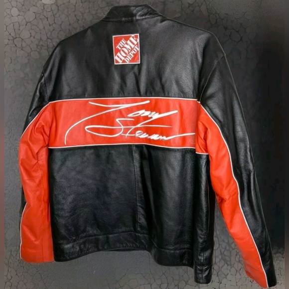 NASCAR Leather Jacket Mens M Tony Stewart Nextel Home Depot 2005 Patches Pocket - Picture 2 of 15